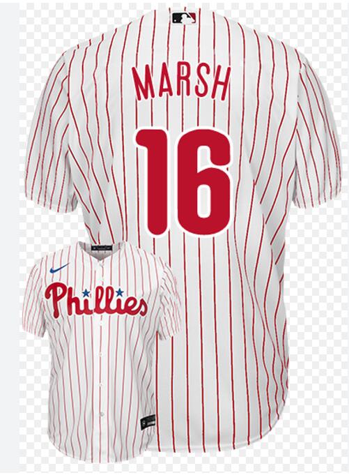 Men Philadelphia Phillies 16 Brandon Marsh NFL white with red strips Jersey